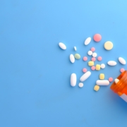 pills on blue background