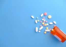 pills on blue background