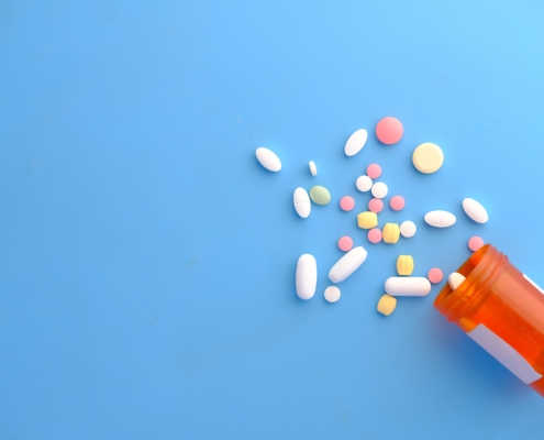 pills on blue background