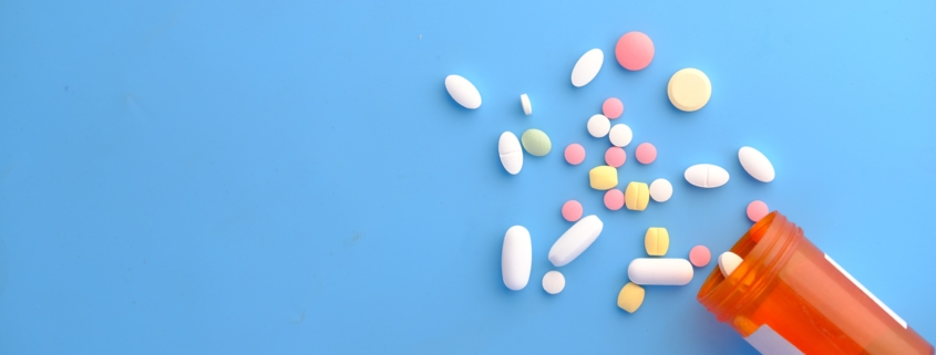 pills on blue background