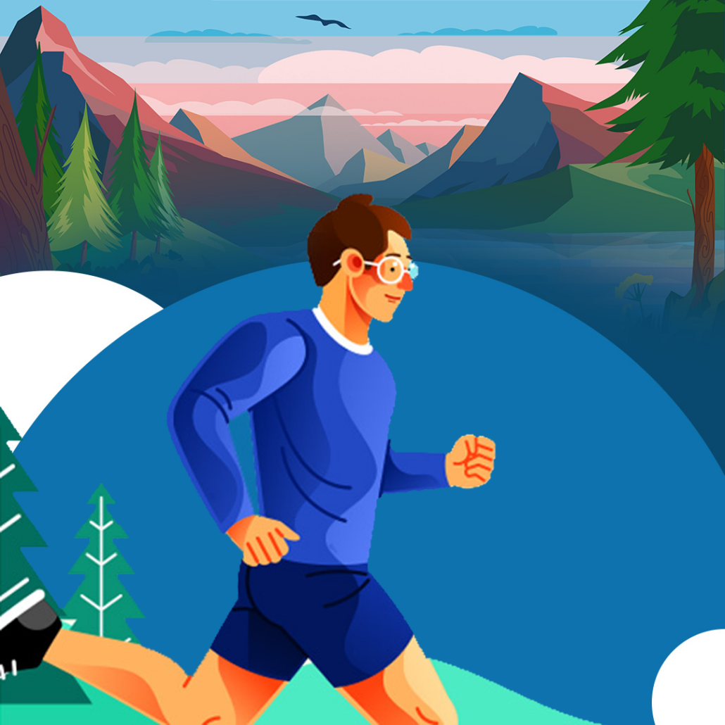 Image shows a man with brown hair running through a beautiful forest and mountain rage. The image is "How To: Create the PERFECT Morning Routine to maximize your success!"