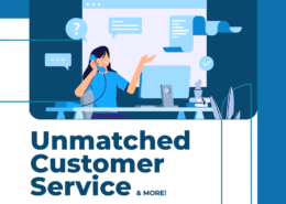 text "unmatched customer service" below graphic of person on the phone