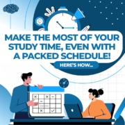 text "make the most of your study time, even with a packed schedule" over two people looking at a chart