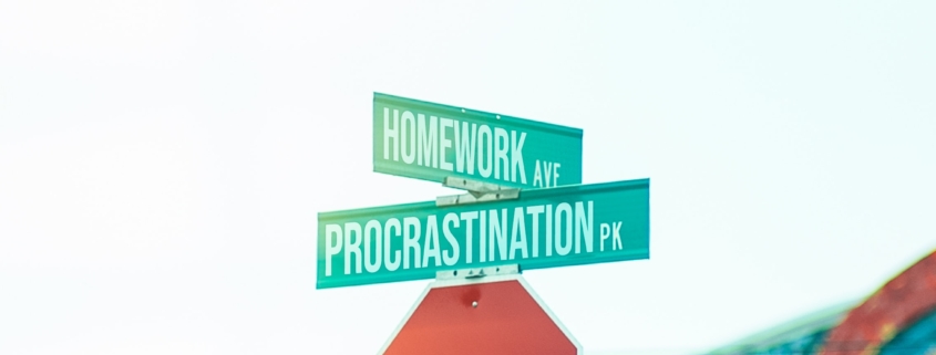 Intersection of procrastination and homework on a Stop sign