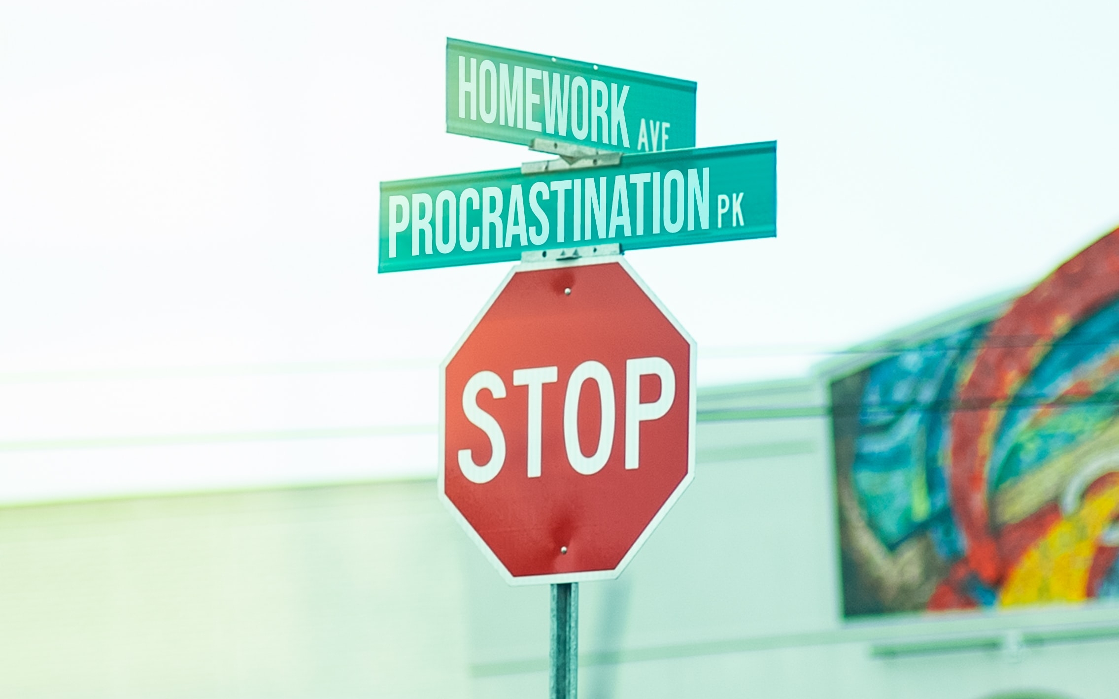 Intersection of procrastination and homework on a Stop sign