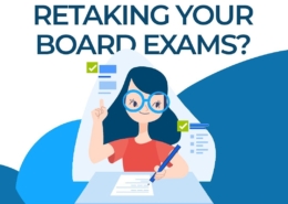 girl taking exam with text "retaking your board exams? here's what to do differently"